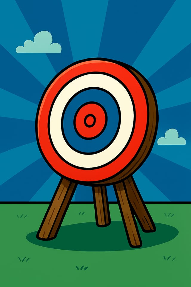 An archery target on a wooden stand.