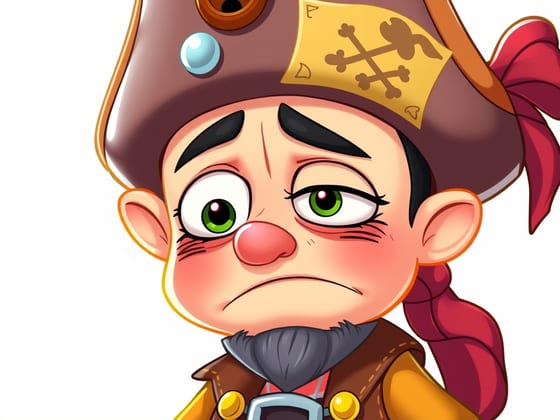 A cartoon pirate in a tricorn hat looking thoroughly glum.